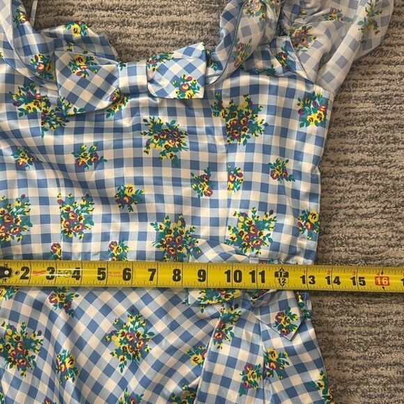 New ALESSANDRA RICH Off-Shoulder Floral Dress Medium Blue Gingham IT40/Small - Picture 9 of 16